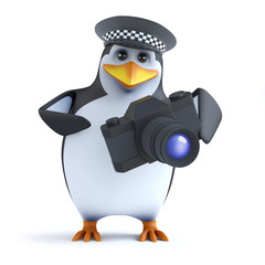 Canvas Print - 3d Officer penguin has it on film