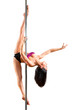 Young pole dance woman. Bright white colors.
