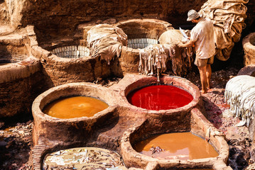 Fez, Morocco. The tannery souk of weavers is the most visited pa