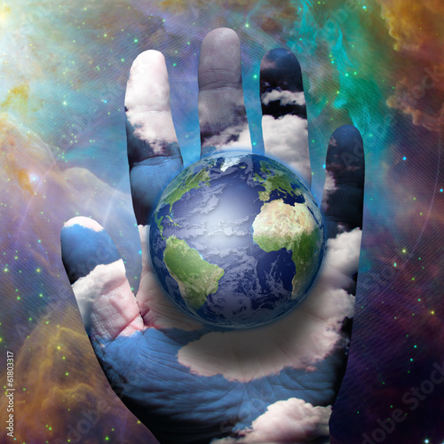 Fototapeta dla dzieci Earth and hand before cosmos