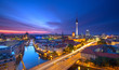 canvas print picture - Berlin Skyline City Panorama with Traffic and Sunset