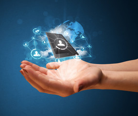 Fototapete - Cloud technology in the hand of a woman