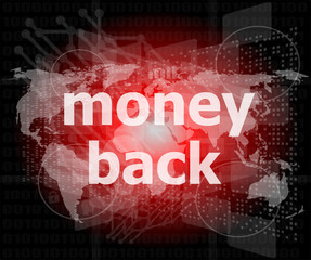 Poster - words money back on digital screen, business concept