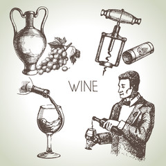 Wall Mural - Hand drawn sketch vector wine set