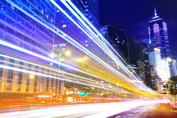 Hong Kong city with traffic trail