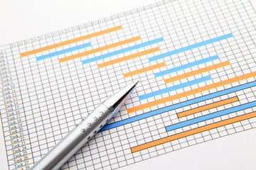 Gantt chart and pen