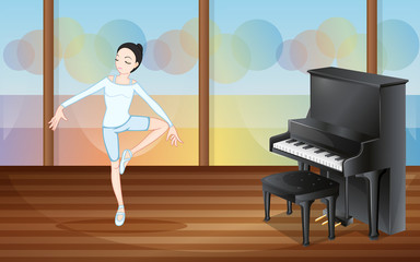 Poster - A ballet dancer inside the studio with a piano