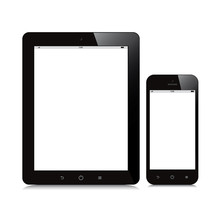 Tablet And Smartphone Blank Screen Mockup White Background
