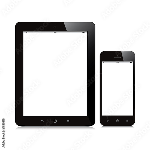 Fotografia tablet and smartphone blank screen mockup white background