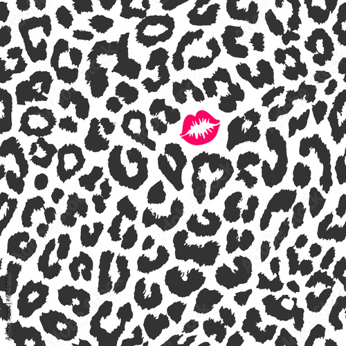 Naklejka na szybę Seamless vector pattern. Leopard texture with kiss print
