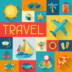 Travel and tourism background in flat design style.