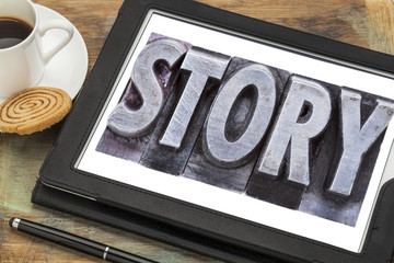 Wall Mural - story word in metal type