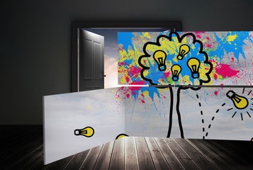 Poster - Composite image of light bulb tree on abstract screen