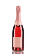 Close up of pink champagne bottle.