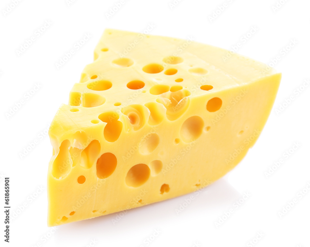Piece of cheese, isolated on white