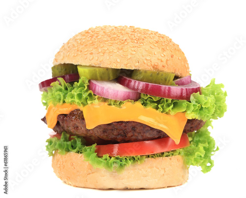 Obraz w ramie Big appetizing fast food hamburger.