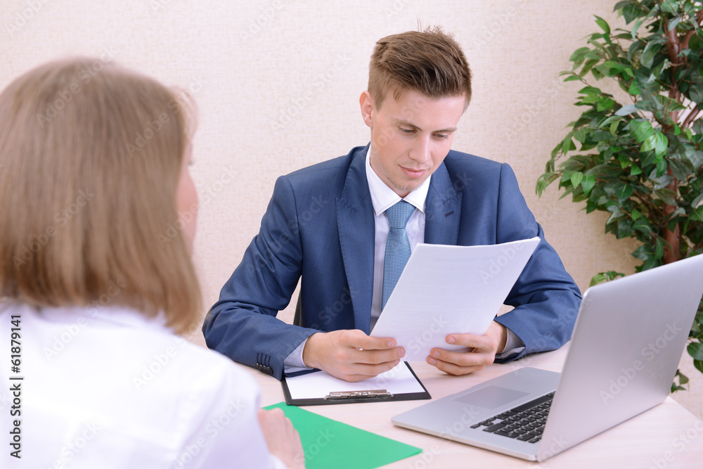 Job applicant having interview