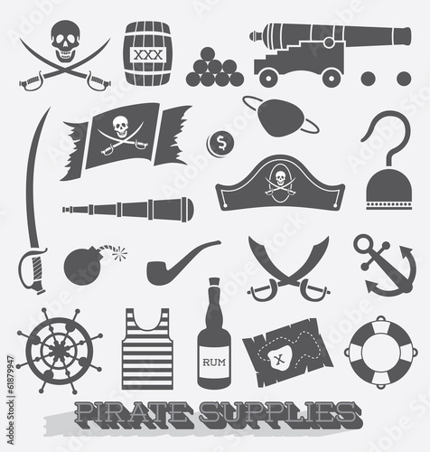 Fényképezés Vector Set: Pirate Supplies Icons and Symbols