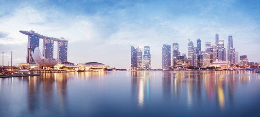 Canvas Print - Panoramic image of Singapore`s skyline at night.