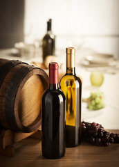 Wall Mural - Wine selection with barrel and grapes