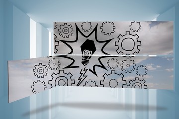 Poster - Composite image of light bulb and cogs on abstract screen