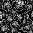 Seamless black and white background with roses