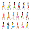 Group of Multi-Ethnic People Walking Forward with Shopping Bags
