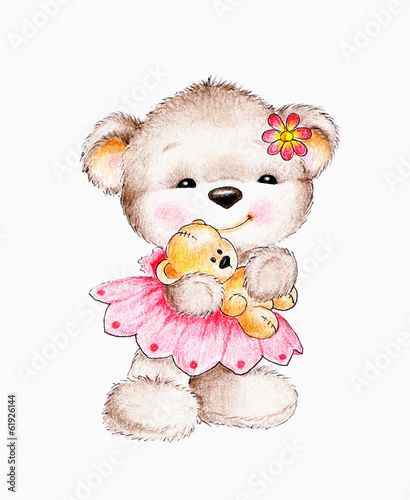 Naklejka na szybę Cute Teddy bear with baby bear