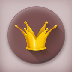 Sticker - Design Element Crown gold, long shadow vector icon