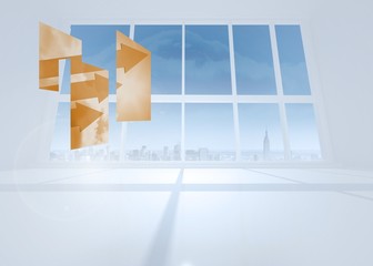Poster - Composite image of orange arrows on abstract screen