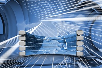 Poster - Composite image of handshake on abstract screen