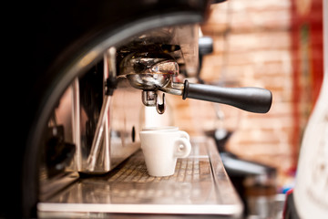 Wall Mural - machine preparing espresso in coffee shop or bar