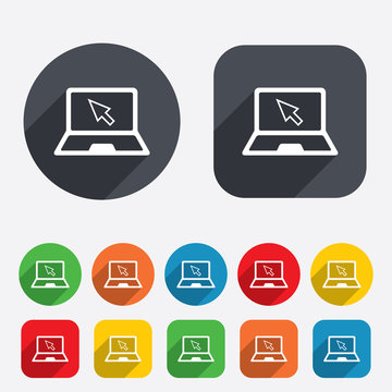 Laptop sign icon. Notebook pc with cursor symbol