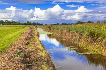 Canvas Print - Agricultural Landscape with Recently Dredged Ditch In Friesland,