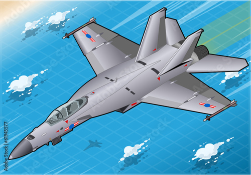 Obraz w ramie Isometric Fighter Bomber in Flight in Front View