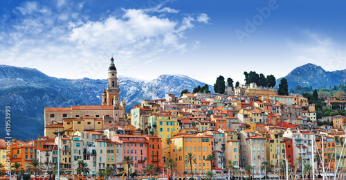 Naklejka dekoracyjna colors of Souther Europe - Menton - beautiful town, border Franc