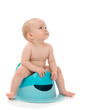 Infant child baby boy toddler sitting on potty toilet stool pot