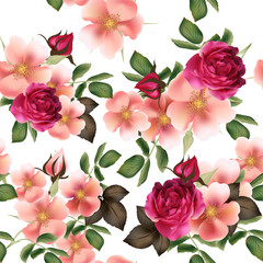 Aufkleber - Beautiful seamless vector pattern with detailed  roses