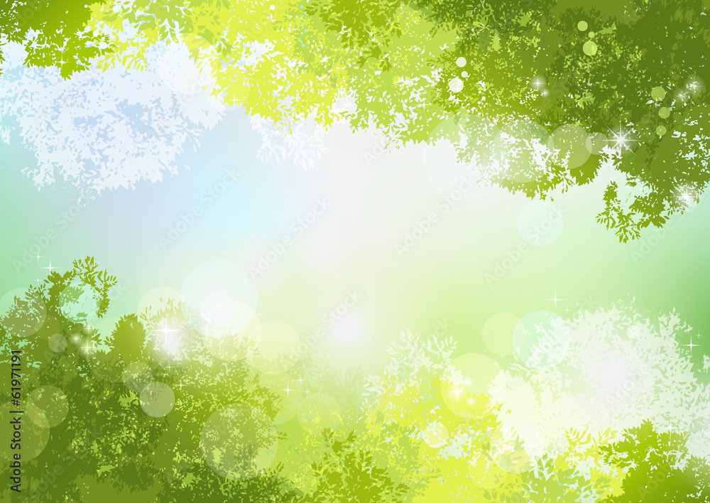 空 初夏 背景 新緑 自然 Fresh Spring Green background with soft sun light - obrazy, fototapety, plakaty 