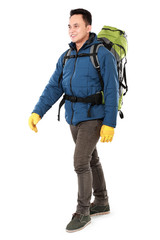 Wall Mural - male hiker with backpack walking