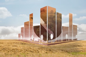 Poster - Composite image of green sphere on abstract screen