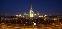 Moscow University At Night. Top View. Panorama