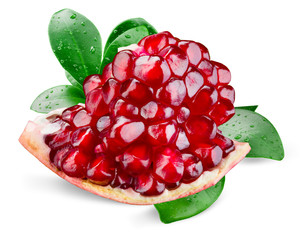 Poster - Pomegranate with leaves. Piece isolated on white background