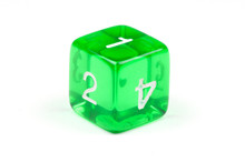 A Single Green, Translucent Six-sided Die