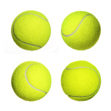 Tennis Ball Collection Isolated On White Background. Closeup