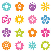 Set Of Simple Flat Flower Icons In Bright Colors