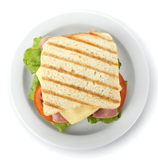 Wall Mural - Tasty sandwich with ham, isolated on white