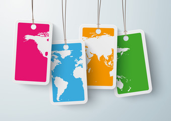 Wall Mural - Four Colored Price Stickers World Map