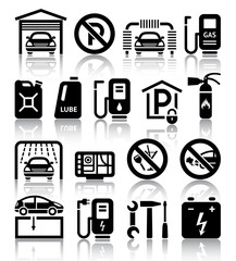 Transport service set of black icons