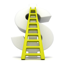 Big White Dollar Symbol And Green Success Ladder